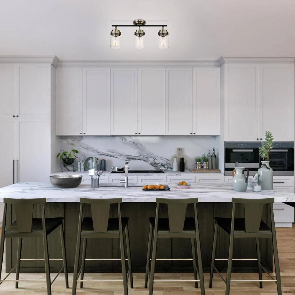 Adelaide 1.83 ft. 3-Light Antique Brass Fixed Track Lighting Kit with Matte Black Accent and Clear Glass Shades by Globe Electric 4 Adelaide 1.83 ft. 3-Light Antique Brass Fixed Track Lighting Kit with Matte Black Accent and Clear Glass Shades by Globe Electric - Image 4