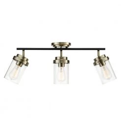 Adelaide 1.83 ft. 3-Light Antique Brass Fixed Track Lighting Kit with Matte Black Accent and Clear Glass Shades by Globe Electric