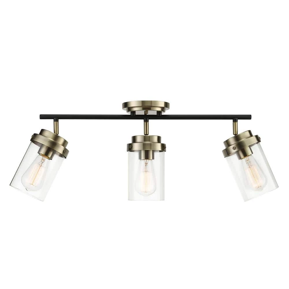 Adelaide 1.83 ft. 3-Light Antique Brass Fixed Track Lighting Kit with Matte Black Accent and Clear Glass Shades by Globe Electric 1 Adelaide 1.83 ft. 3-Light Antique Brass Fixed Track Lighting Kit with Matte Black Accent and Clear Glass Shades by Globe Electric