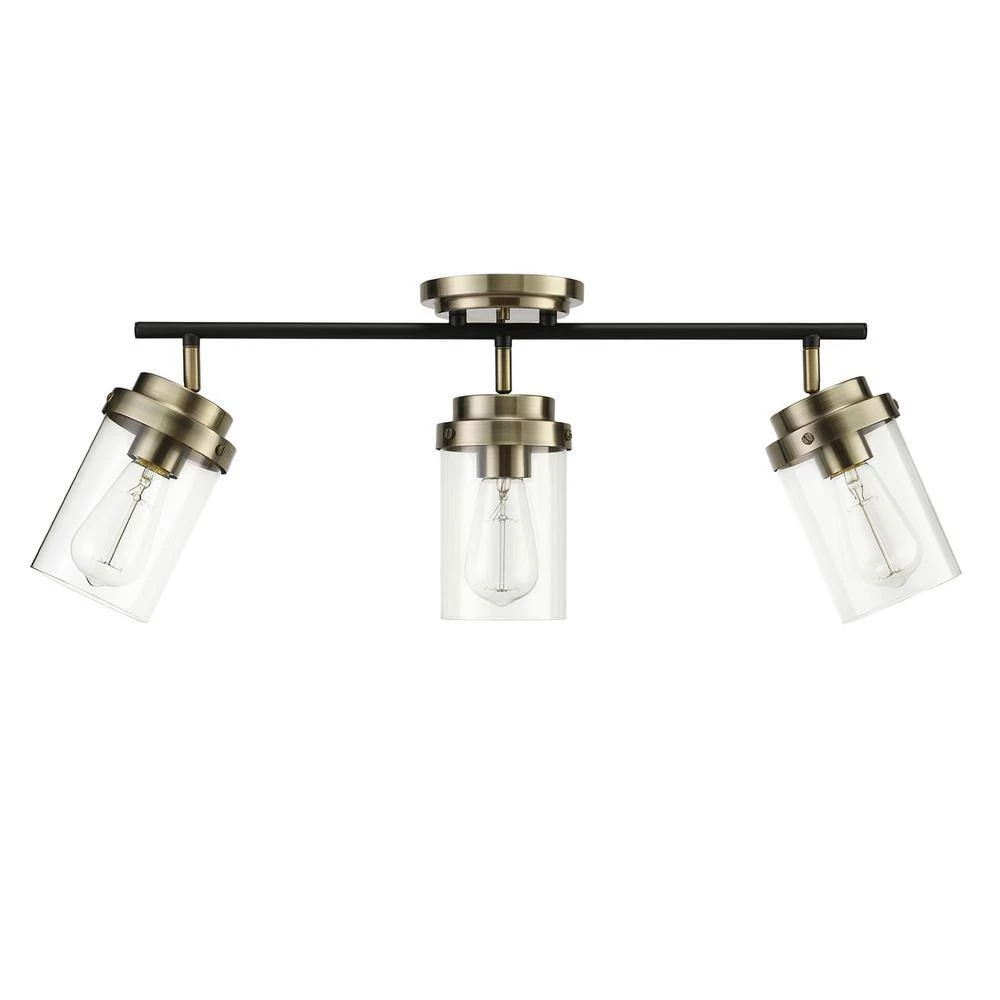 Adelaide 1.83 ft. 3-Light Antique Brass Fixed Track Lighting Kit with Matte Black Accent and Clear Glass Shades by Globe Electric 8 Adelaide 1.83 ft. 3-Light Antique Brass Fixed Track Lighting Kit with Matte Black Accent and Clear Glass Shades by Globe Electric - Image 8
