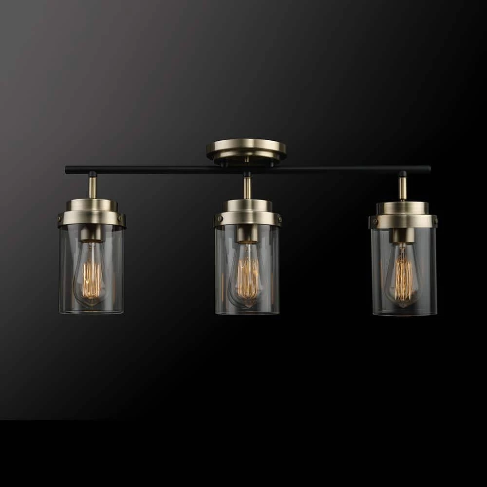 Adelaide 1.83 ft. 3-Light Antique Brass Fixed Track Lighting Kit with Matte Black Accent and Clear Glass Shades by Globe Electric 2 Adelaide 1.83 ft. 3-Light Antique Brass Fixed Track Lighting Kit with Matte Black Accent and Clear Glass Shades by Globe Electric - Image 2