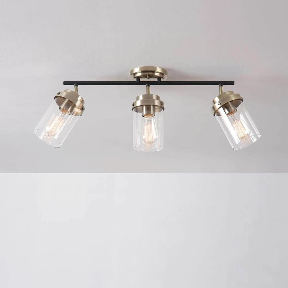 Adelaide 1.83 ft. 3-Light Antique Brass Fixed Track Lighting Kit with Matte Black Accent and Clear Glass Shades by Globe Electric 7 Adelaide 1.83 ft. 3-Light Antique Brass Fixed Track Lighting Kit with Matte Black Accent and Clear Glass Shades by Globe Electric - Image 7