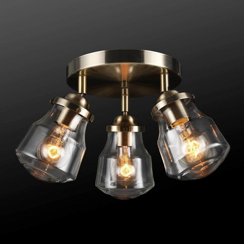 Gerard 1.53 ft. 3-Lights Antique Brass Fixed Track Lighting Kit with Clear Glass Shades, Bulbs Included by Globe Electric 2 Gerard 1.53 ft. 3-Lights Antique Brass Fixed Track Lighting Kit with Clear Glass Shades, Bulbs Included by Globe Electric - Image 2