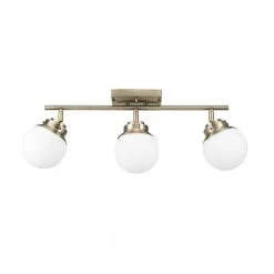 Mabel 2.03 ft. 3-Lights Antique Brass Fixed Track Lighting Kit with Frosted Glass Shades, Bulbs Included by Globe Electric