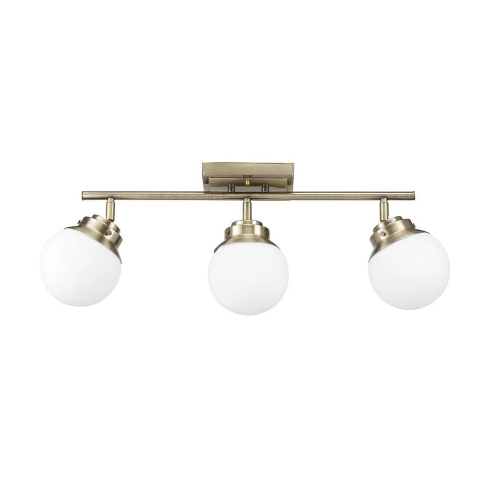 Mabel 2.03 ft. 3-Lights Antique Brass Fixed Track Lighting Kit with Frosted Glass Shades, Bulbs Included by Globe Electric 1 Mabel 2.03 ft. 3-Lights Antique Brass Fixed Track Lighting Kit with Frosted Glass Shades, Bulbs Included by Globe Electric