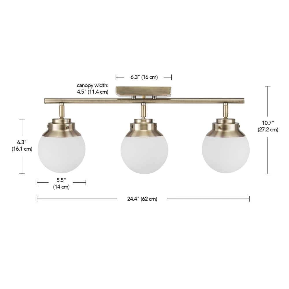 Mabel 2.03 ft. 3-Lights Antique Brass Fixed Track Lighting Kit with Frosted Glass Shades, Bulbs Included by Globe Electric 8 Mabel 2.03 ft. 3-Lights Antique Brass Fixed Track Lighting Kit with Frosted Glass Shades, Bulbs Included by Globe Electric - Image 8