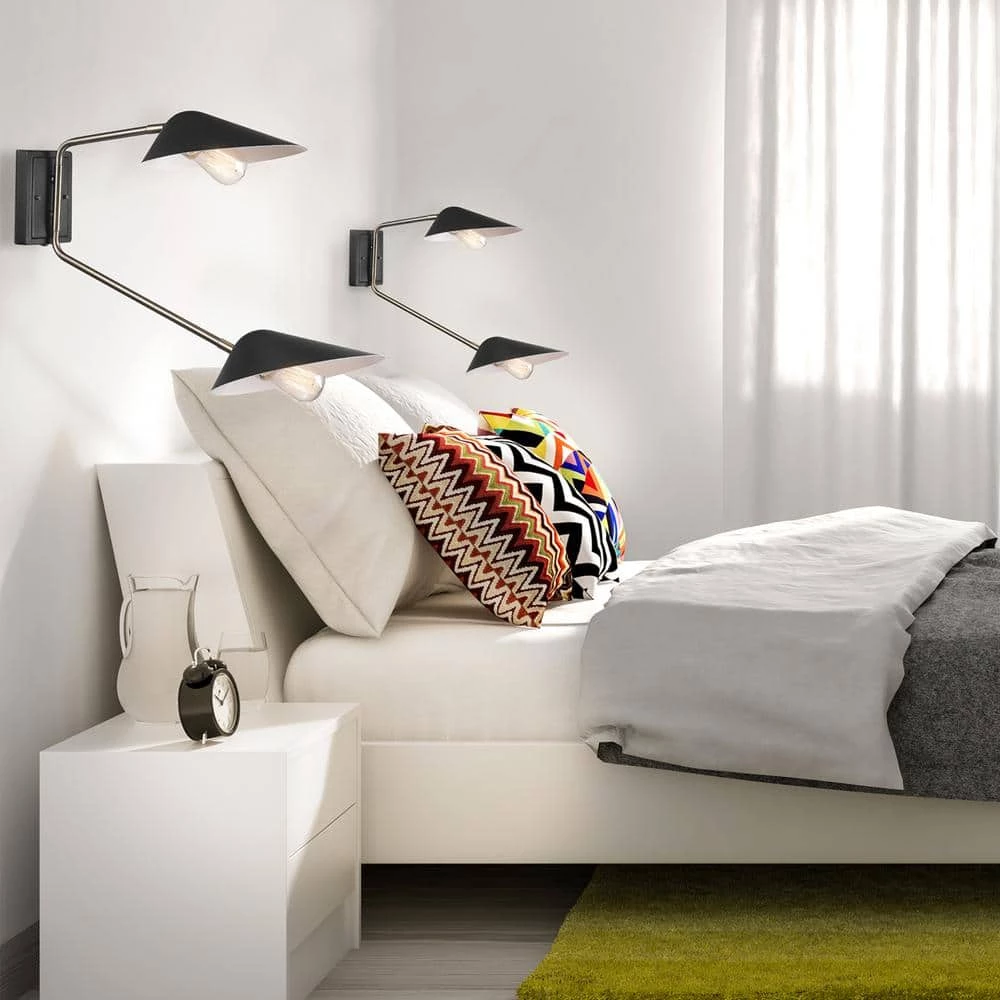 Jacob 2-Light Black and Antique Brass Plug-In or Hardwire Wall Sconce LED Bulbs Included by Globe Electric 7 Jacob 2-Light Black and Antique Brass Plug-In or Hardwire Wall Sconce LED Bulbs Included by Globe Electric - Image 7