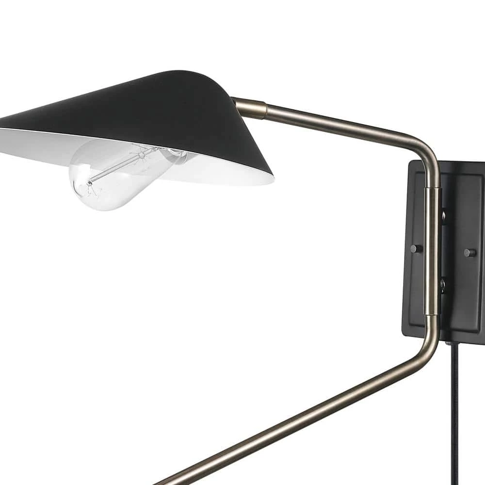 Jacob 2-Light Black and Antique Brass Plug-In or Hardwire Wall Sconce LED Bulbs Included by Globe Electric 3 Jacob 2-Light Black and Antique Brass Plug-In or Hardwire Wall Sconce LED Bulbs Included by Globe Electric - Image 3