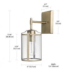 Gretel 1-Light Antique Brass Wall Sconce with Clear Glass Shade and Vintage Edison Incandescent Bulb Included by Globe Electric -Deals Globe Electric Store antique brass globe electric wall sconces 51453 1f 1000