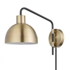 Dimitri 1-Light Antique Brass Plug-In or Hardwire Wall Sconce with In-Line On/Off Switch by Globe Electric
