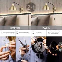 Dimitri 1-Light Antique Brass Plug-In or Hardwire Wall Sconce with In-Line On/Off Switch by Globe Electric -Deals Globe Electric Store antique brass globe electric wall sconces 51719 d4 1000