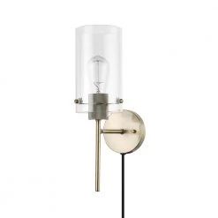 Johnson 1-Light Antique Brass Plug-In or Hardwire Wall Sconce with 6 ft. Cord by Globe Electric