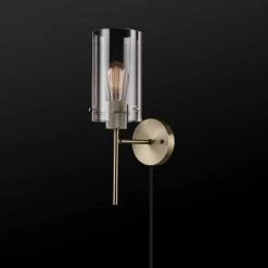 Johnson 1-Light Antique Brass Plug-In or Hardwire Wall Sconce with 6 ft. Cord by Globe Electric -Deals Globe Electric Store antique brass globe electric wall sconces 51789 fa 1000