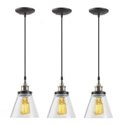 Jackson 1-Light Vintage Edison Antique Brass Bronze and Black Hanging Pendant (3-Pack) by Globe Electric