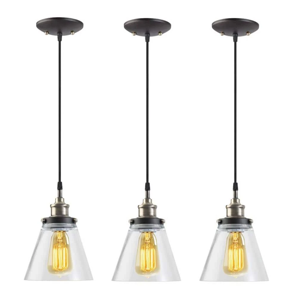 Jackson 1-Light Vintage Edison Antique Brass Bronze and Black Hanging Pendant (3-Pack) by Globe Electric 1 Jackson 1-Light Vintage Edison Antique Brass Bronze and Black Hanging Pendant (3-Pack) by Globe Electric