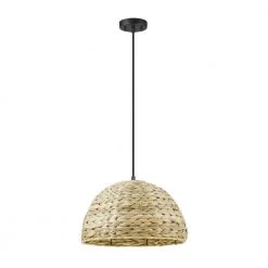 Finn 1-Light Black Shaded Pendant Light with Twine Shade by Globe Electric
