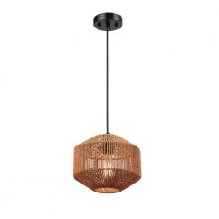 1-Light Black Shaded Pendant Lighting with Natural Twine Shade by Globe Electric -Deals Globe Electric Store black globe electric chandeliers 91002874 44 1000