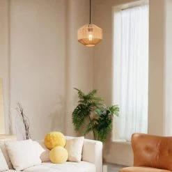 1-Light Black Shaded Pendant Lighting with Natural Twine Shade by Globe Electric -Deals Globe Electric Store black globe electric chandeliers 91002874 4f 1000