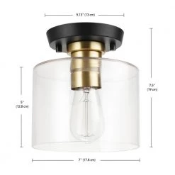 Polly 7 in. 1-Light Black Semi-Flush Mount Light with Brass Accent and Clear Glass Shade, Vintage Edison Bulb Included by Globe Electric -Deals Globe Electric Store black globe electric flush mount lights 91000555 1f 1000