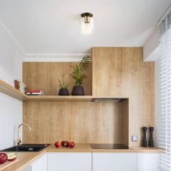 Polly 7 in. 1-Light Black Semi-Flush Mount Light with Brass Accent and Clear Glass Shade, Vintage Edison Bulb Included by Globe Electric -Deals Globe Electric Store black globe electric flush mount lights 91000555 31 1000