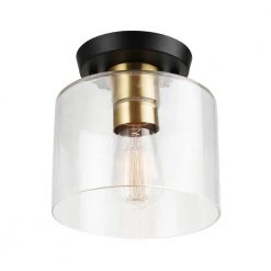 Polly 7 in. 1-Light Black Semi-Flush Mount Light with Brass Accent and Clear Glass Shade, Vintage Edison Bulb Included by Globe Electric -Deals Globe Electric Store black globe electric flush mount lights 91000555 fa 1000