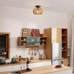 10 in. 1-Light Black Semi-Flush Mount Ceiling Light with Rattan Shade by Globe Electric 14 10 in. 1-Light Black Semi-Flush Mount Ceiling Light with Rattan Shade by Globe Electric -Deals Globe Electric Store black globe electric flush mount lights 91002841 4f 1000