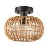 10 in. 1-Light Black Semi-Flush Mount Ceiling Light with Rattan Shade by Globe Electric