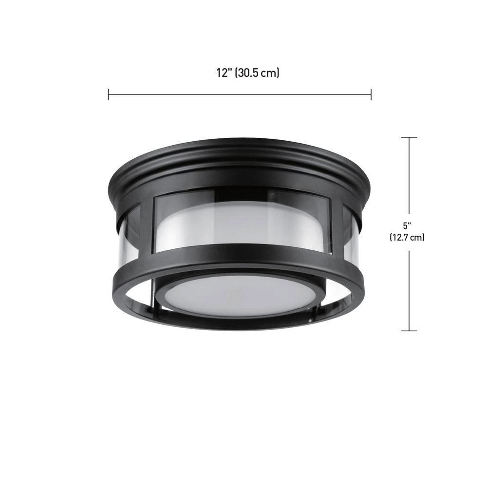 Brisbane 1-Light Matte Black Outdoor Indoor Flush Mount Ceiling Light with Frosted Glass Shade by Globe Electric 5 Brisbane 1-Light Matte Black Outdoor Indoor Flush Mount Ceiling Light with Frosted Glass Shade by Globe Electric - Image 5