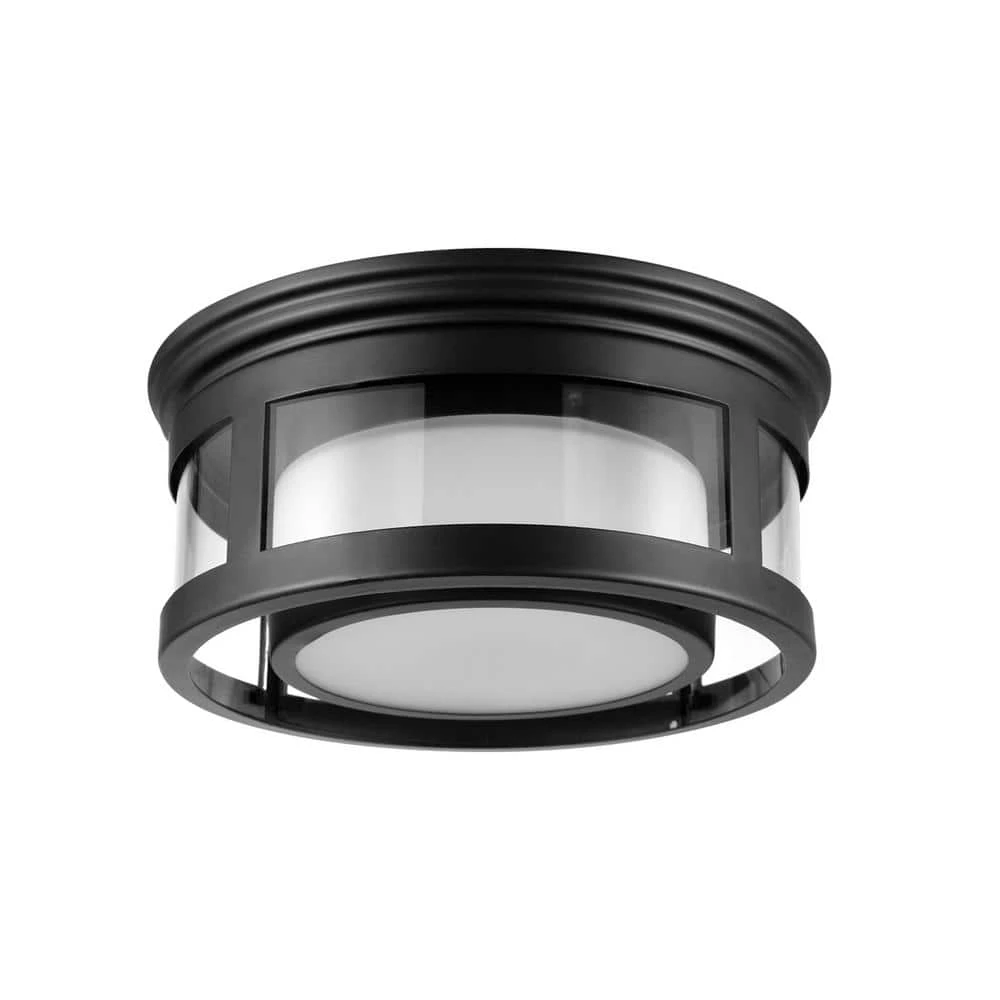 Brisbane 1-Light Matte Black Outdoor Indoor Flush Mount Ceiling Light with Frosted Glass Shade by Globe Electric 1 Brisbane 1-Light Matte Black Outdoor Indoor Flush Mount Ceiling Light with Frosted Glass Shade by Globe Electric