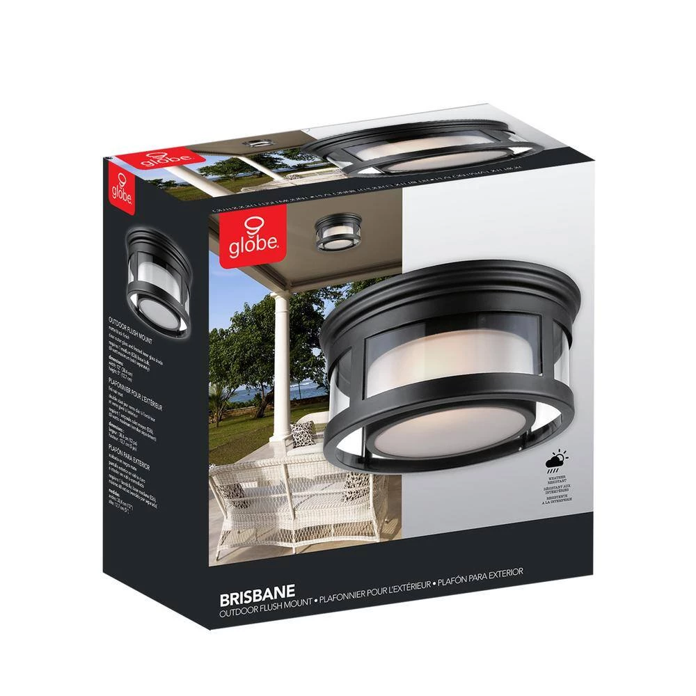 Brisbane 1-Light Matte Black Outdoor Indoor Flush Mount Ceiling Light with Frosted Glass Shade by Globe Electric 6 Brisbane 1-Light Matte Black Outdoor Indoor Flush Mount Ceiling Light with Frosted Glass Shade by Globe Electric - Image 6