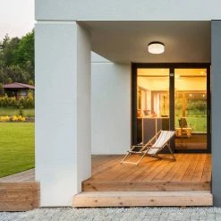 Mark 1-Light Black LED Outdoor/Indoor Integrated Flush Mount Ceiling Light with Frosted Glass Shade by Globe Electric -Deals Globe Electric Store black globe electric outdoor flush mount lights 44658 4f 1000