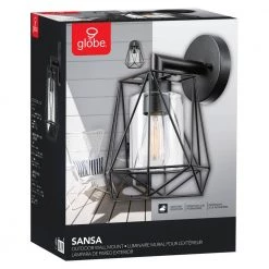 Sansa 1-Light Black Outdoor/Indoor Wall Lantern Sconce by Globe Electric 13 Sansa 1-Light Black Outdoor/Indoor Wall Lantern Sconce by Globe Electric -Deals Globe Electric Store black globe electric outdoor sconces 44300 76 1000