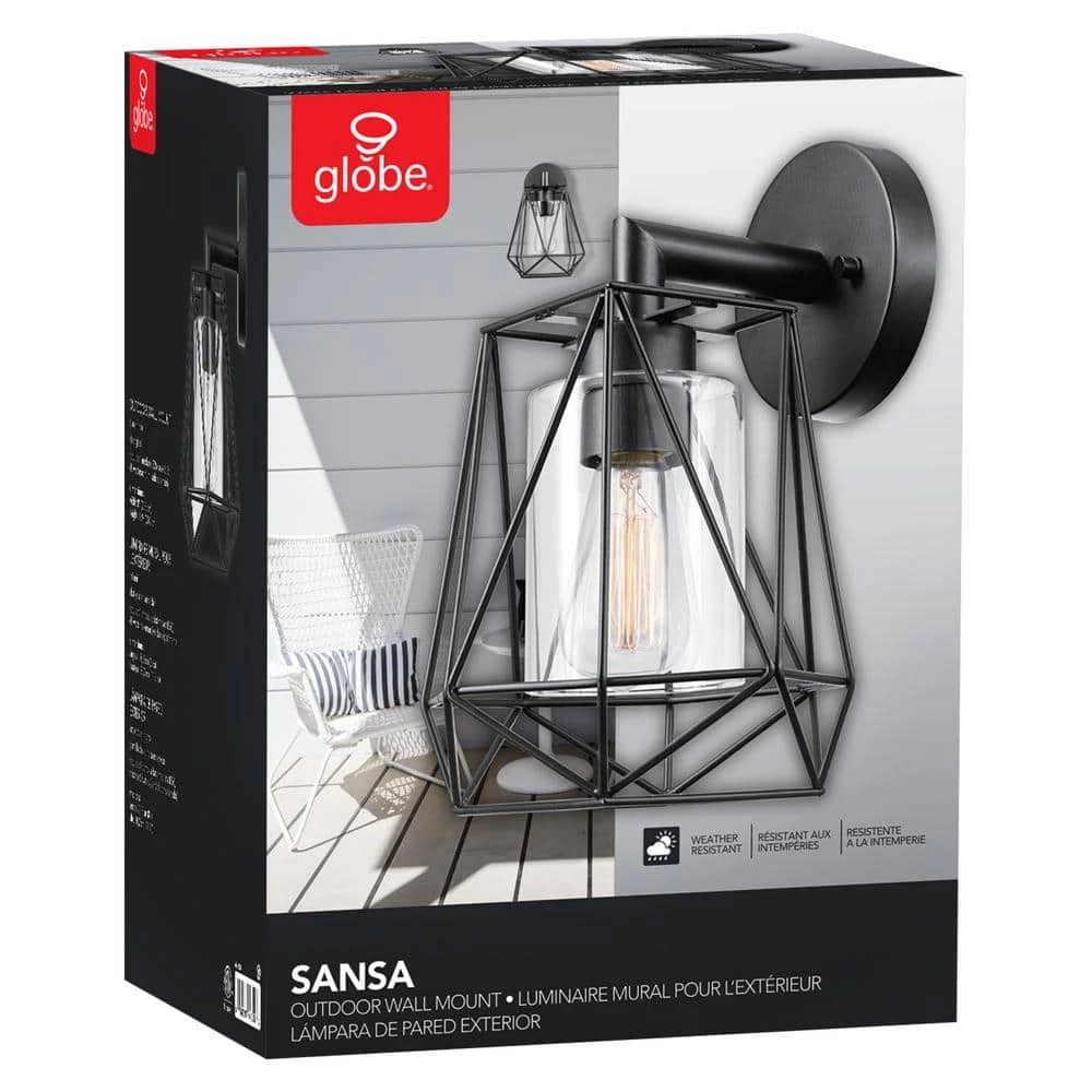 Sansa 1-Light Black Outdoor/Indoor Wall Lantern Sconce by Globe Electric 7 Sansa 1-Light Black Outdoor/Indoor Wall Lantern Sconce by Globe Electric - Image 7