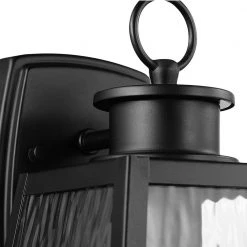 Leonard 1-Light Black Outdoor Indoor Wall Lantern Sconce with Watered Glass Shade and Vintage Incandescent Bulb Included by Globe Electric -Deals Globe Electric Store black globe electric outdoor sconces 44399 4f 1000