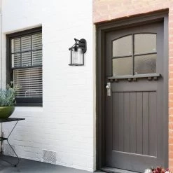 Edwin 1-Light Black Outdoor Indoor Wall Lantern Sconce with Clear Glass Shade and Vintage Incandescent Bulb Included by Globe Electric -Deals Globe Electric Store black globe electric outdoor sconces 44406 31 1000