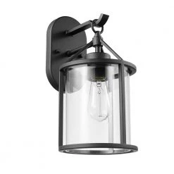 Edwin 1-Light Black Outdoor Indoor Wall Lantern Sconce with Clear Glass Shade and Vintage Incandescent Bulb Included by Globe Electric