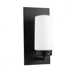 Laney 1-Light Black Outdoor/Indoor Wall Lantern Sconce with Frosted Glass Shade by Globe Electric