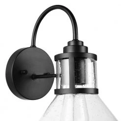 Torrent 1-Light Black Outdoor/Indoor Wall Lantern Sconce with Seeded Glass Shade, Vintage Incandescent Bulb Included by Globe Electric -Deals Globe Electric Store black globe electric outdoor sconces 44661 1f 1000