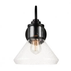 Torrent 1-Light Black Outdoor/Indoor Wall Lantern Sconce with Seeded Glass Shade, Vintage Incandescent Bulb Included by Globe Electric -Deals Globe Electric Store black globe electric outdoor sconces 44661 44 1000