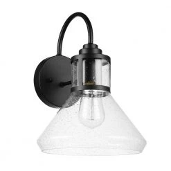 Torrent 1-Light Black Outdoor/Indoor Wall Lantern Sconce with Seeded Glass Shade, Vintage Incandescent Bulb Included by Globe Electric