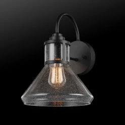 Torrent 1-Light Black Outdoor/Indoor Wall Lantern Sconce with Seeded Glass Shade, Vintage Incandescent Bulb Included by Globe Electric -Deals Globe Electric Store black globe electric outdoor sconces 44661 77 1000