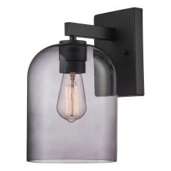 Utica 1-Light Black Outdoor/Indoor Wall Lantern Sconce with Smoked Glass Shade by Globe Electric