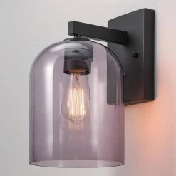 Utica 1-Light Black Outdoor/Indoor Wall Lantern Sconce with Smoked Glass Shade by Globe Electric -Deals Globe Electric Store black globe electric outdoor sconces 44790 77 1000