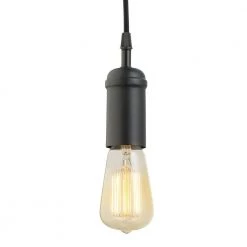 1-Light Black Vintage Pendant with Black Woven Fabric Cord with Adjustable Upto 60 in. (Pack of 3) by Globe Electric -Deals Globe Electric Store black globe electric pendant lights 65205 4f 1000