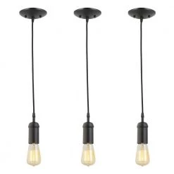 1-Light Black Vintage Pendant with Black Woven Fabric Cord with Adjustable Upto 60 in. (Pack of 3) by Globe Electric