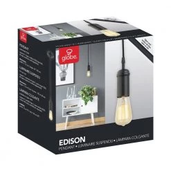 1-Light Black Vintage Pendant with Black Woven Fabric Cord with Adjustable Upto 60 in. (Pack of 3) by Globe Electric -Deals Globe Electric Store black globe electric pendant lights 65205 fa 1000