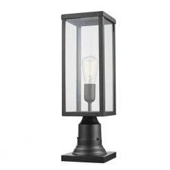 Bowery 1-Light Matte Black Outdoor Lamp Post Light Fixture with Base Adaptor and Clear Glass Inserts by Globe Electric