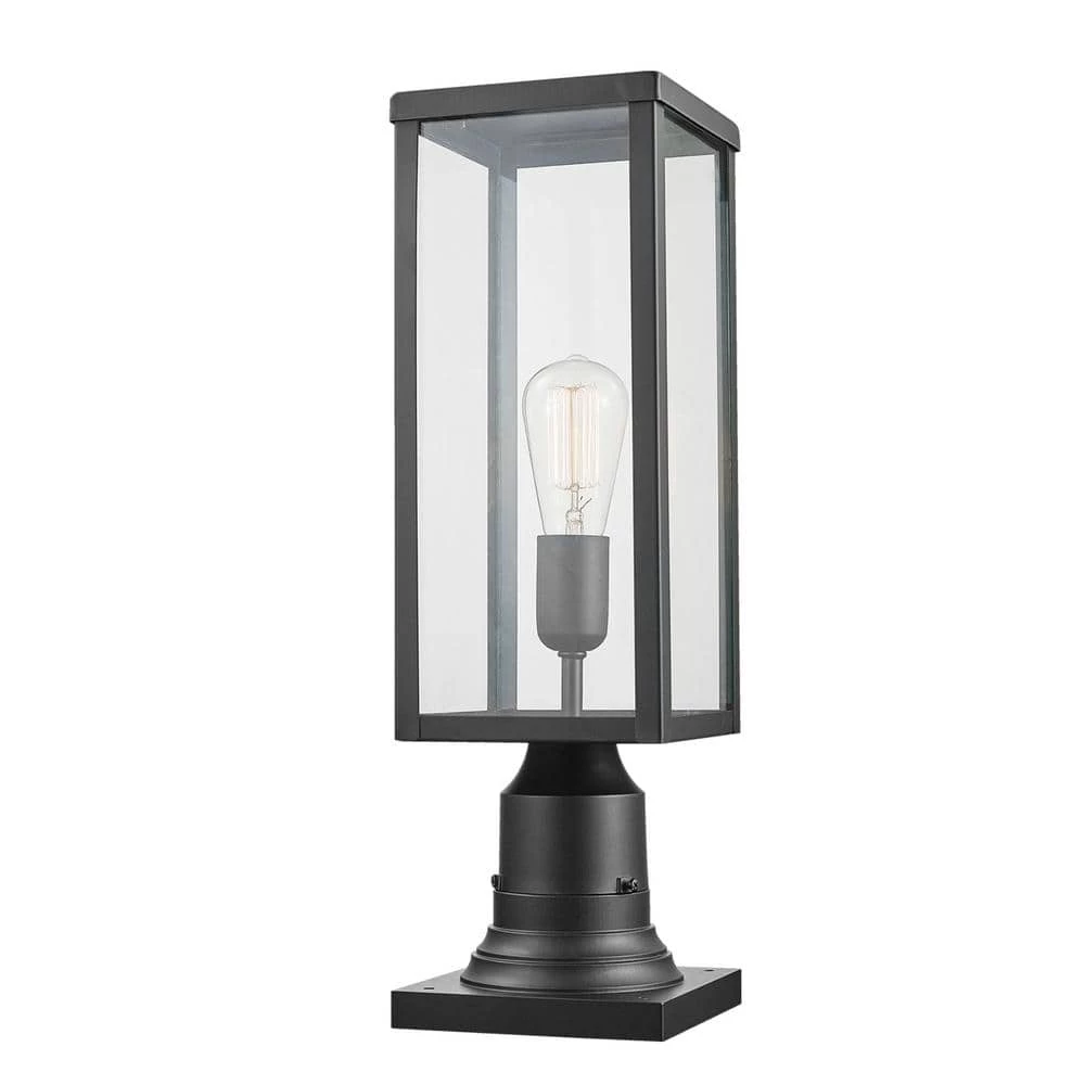 Bowery 1-Light Matte Black Outdoor Lamp Post Light Fixture with Base Adaptor and Clear Glass Inserts by Globe Electric 1 Bowery 1-Light Matte Black Outdoor Lamp Post Light Fixture with Base Adaptor and Clear Glass Inserts by Globe Electric