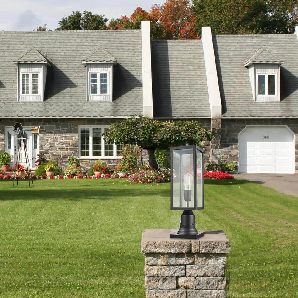 Bowery 1-Light Matte Black Outdoor Lamp Post Light Fixture with Base Adaptor and Clear Glass Inserts by Globe Electric 2 Bowery 1-Light Matte Black Outdoor Lamp Post Light Fixture with Base Adaptor and Clear Glass Inserts by Globe Electric - Image 2