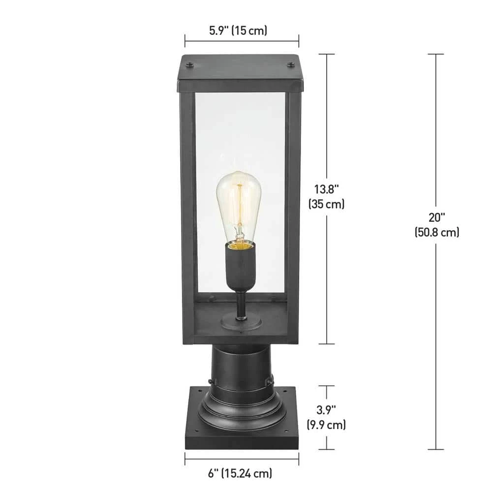 Bowery 1-Light Matte Black Outdoor Lamp Post Light Fixture with Base Adaptor and Clear Glass Inserts by Globe Electric 5 Bowery 1-Light Matte Black Outdoor Lamp Post Light Fixture with Base Adaptor and Clear Glass Inserts by Globe Electric - Image 5